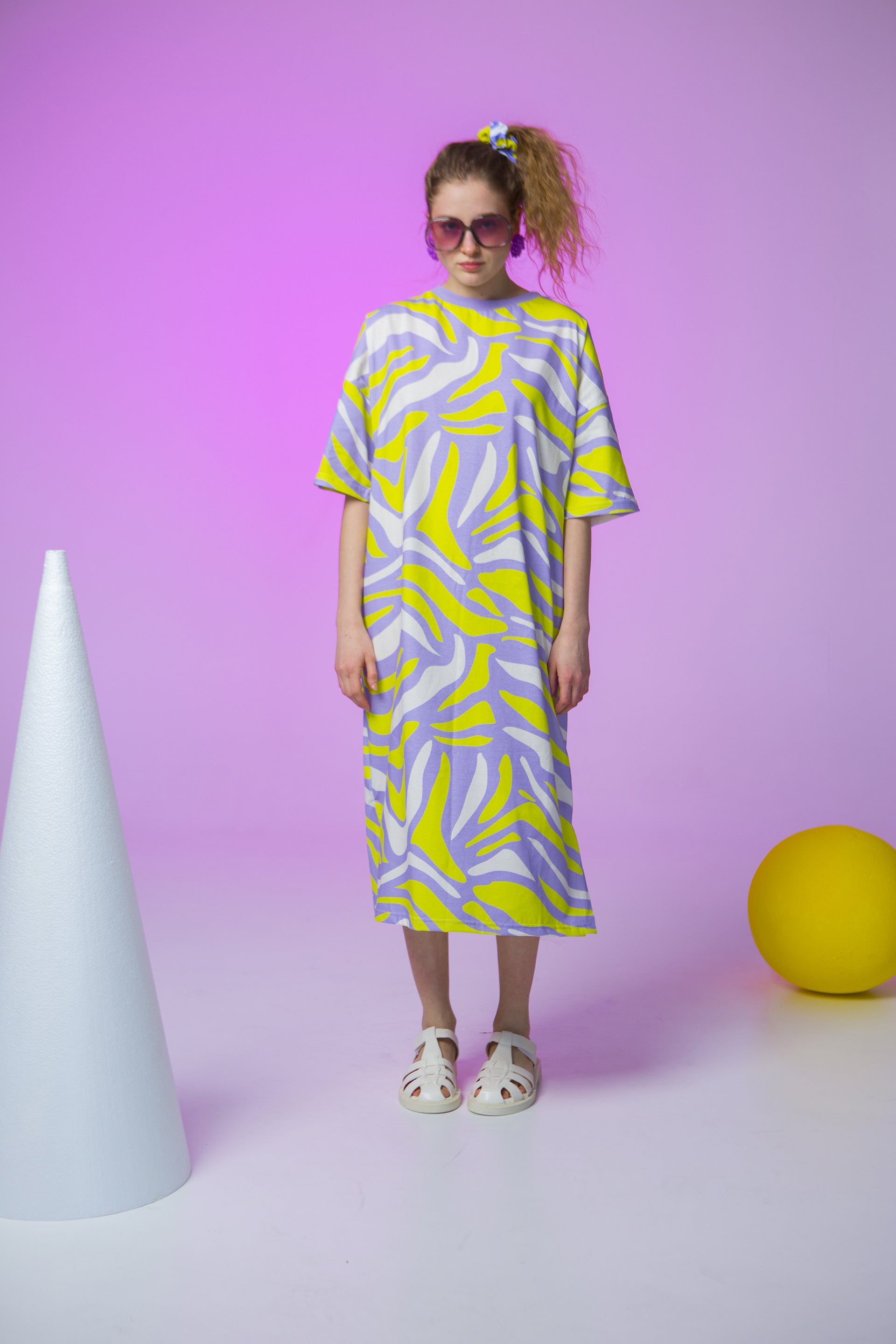 DRESS PINGO OVERSIZED- TIGER LILAC & LIME