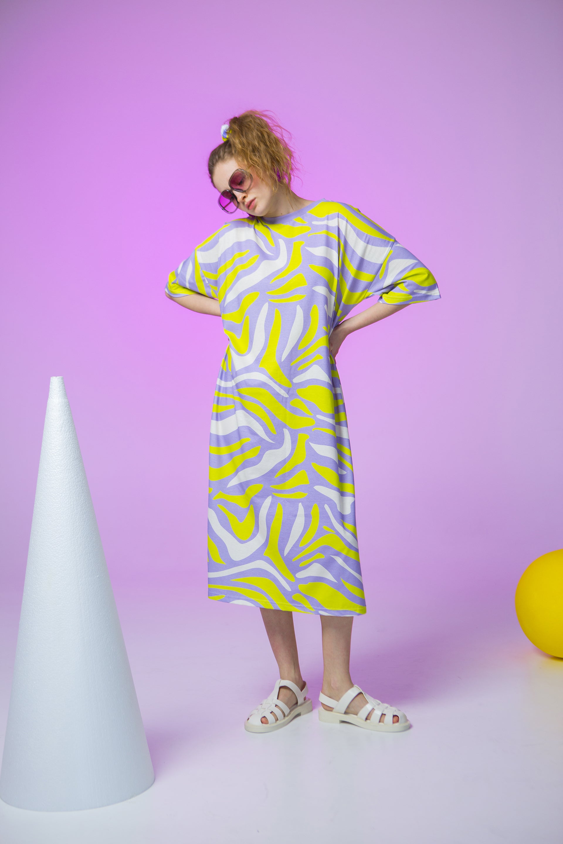 DRESS PINGO OVERSIZED- TIGER LILAC & LIME