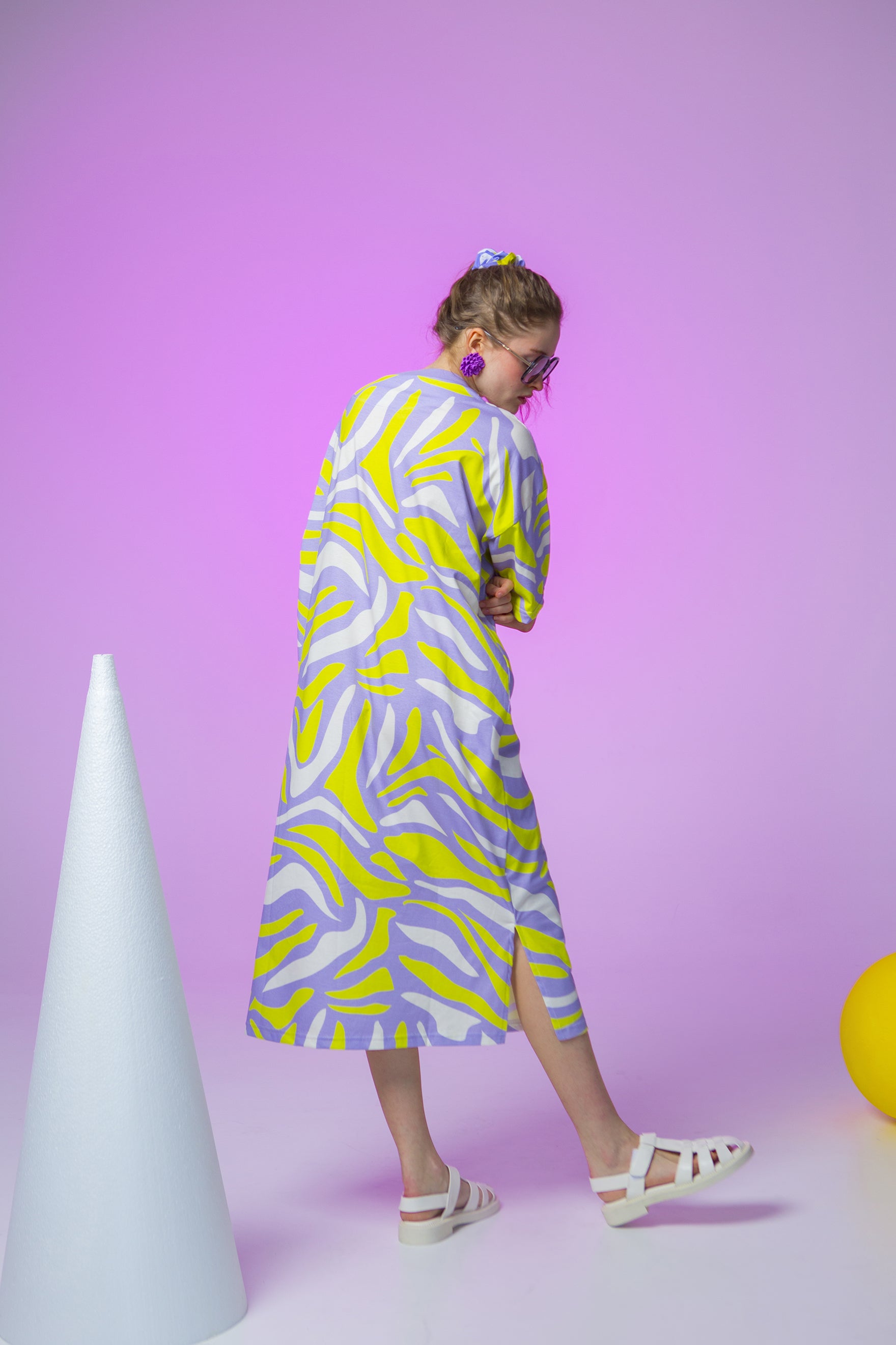 DRESS PINGO OVERSIZED- TIGER LILAC & LIME